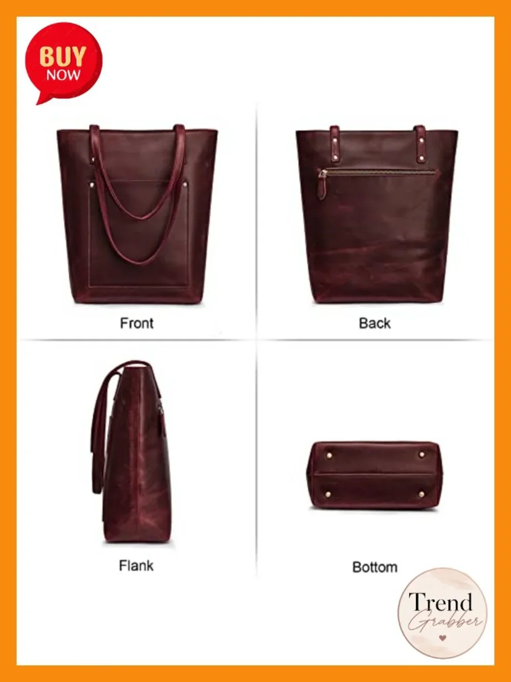 Leather Tote Bag with Padded Laptop Compartment and Luggage Sleeve